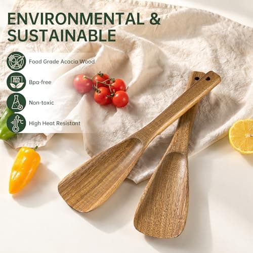 Wooden Spatula Spoon for Cooking, Multifunction Spatula with Built-In Resting Notch, Cooking Spoon for Nonstick Cookware, Natural Non-Toxic Acacia Wood Kitchen Utensils,12 x 2.8 Inch - Thumbnail 5