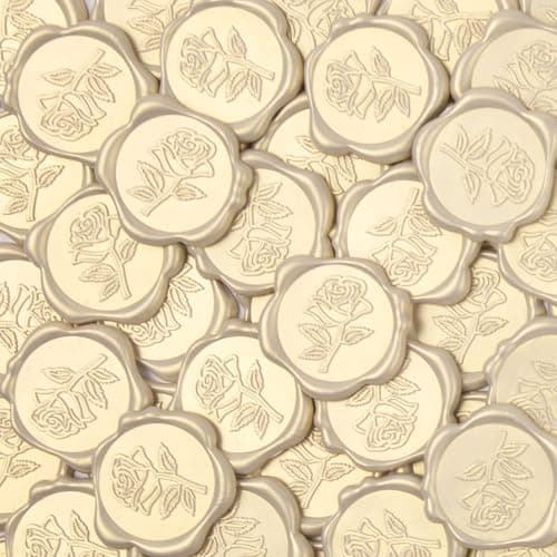 Pilloze 50 Pcs Ivory White Rose Style Wax Seal Stickers, Self Adhesive Wax Seal for Wedding Invitation, Easy Use Good Adhesion, Ivory White Rose Envelope Stickers Perfect for Invitation