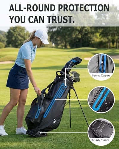 Waterproof Golf Stand Bag, All-Weather Lightweight Carry Bag with Reflective Safety Strips, 5-Way Top Divider, Rain Hood, 6 Pockets, Black - Thumbnail 6