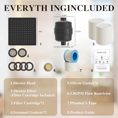 Vapralis Filtered Shower Head with 20-Stage Shower Filter,Two Replacement Filter Cartridges,Rain Shower head High Pressure for Removing Chlorine and Harmful Substances(10 Inch, Matte Black) - Thumbnail 2
