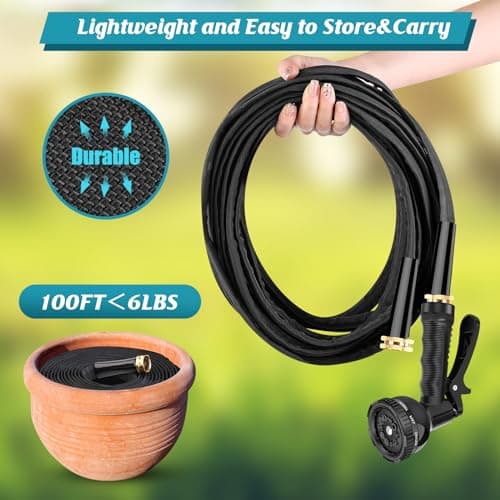 Itsonestep Garden Hose 100ft, 3/4GHT Non-Expanding Water Hose Lightweight, Flexible Garden Hose with 10 Function Nozzle, Kink-Free, Sturdy, High-Pressure, Abrasion Resistant Hoses for Yard, Garden - Thumbnail 4