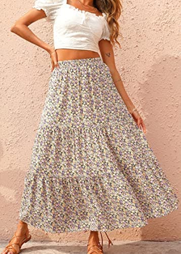 KIRUNDO Maxi Skirts for Women 2026 Summer Boho Floral High Waist Casual Flowy Long Skirt Beach Vacation Cruise Resort Wear(Purple, X-Large) - Thumbnail 2