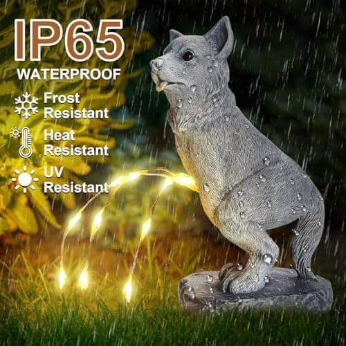 VOFSTAND Garden Statues Dog Statue with Solar LED Light, Ideal Gifts for Friends or Family's Birthday, Outdoor Decorations for Yard - Thumbnail 5