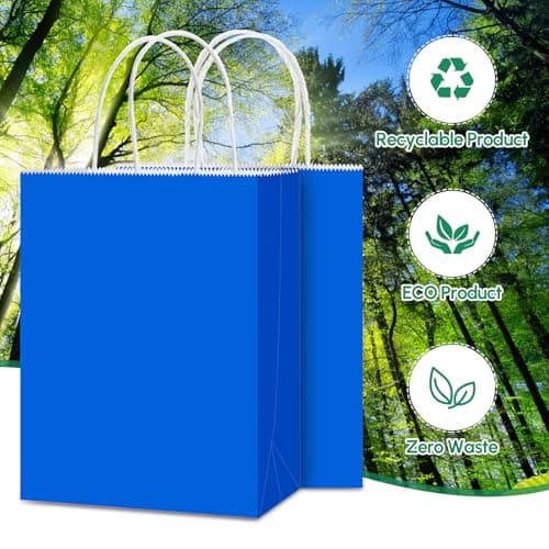 Qioxiou 60 Pack Blue Gift Bags 8.27x4.33x10.63 Medium Size Kraft Paper Bags with Handles Bulk for Birthday Wedding Party Favors Grocery Retail Shopping Business Goody Craft Gift Bag Sacks - Thumbnail 4