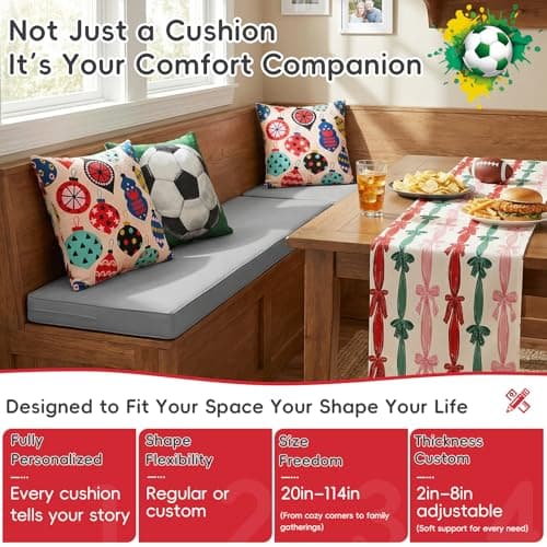 Custom Bench Cushion, Bench Cushions for Outdoor Furniture & Indoor Use, Waterproof Patio Bench Cushion, Window Seat Cushion, Piano Bench Pad, High Density Cushion, Non Slip, Custom Size & Colors - Thumbnail 2