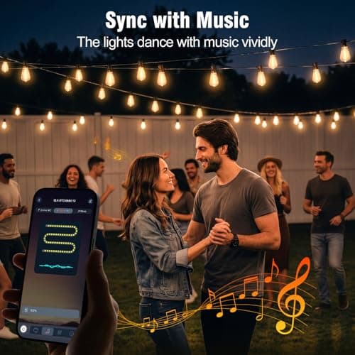Skoiuc 50ft-LED-Lights-Outdoor-Waterproof-String Lights-Patio-Outside-Porch-Backyard-Garden-Gazebo-Yard-Deck-Balcony-Party-Camping-House-Hanging-Lighting-Bulb-Remote-Bluetooth-Hanging-Edison-ST38 - Thumbnail 4