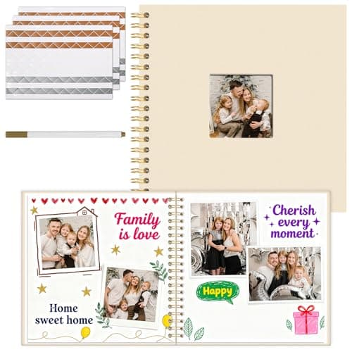 Vienrose 10 x 10 Inch Scrapbook Photo Album, Linen Hardcover Photo Book with 40 White Pages, DIY Memory Book Kit with Accessories for Wedding, Baby Shower, Travel, Christmas (Beige, 20 Sheets)