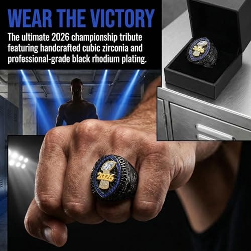 LANGE HOME 2026 Fantasy Football Ring 2026 Fantasy Football Championship Ring with High-Grade Gift Box,League Champion Trophy Rings Premium Award for Winner (2026-Black, 11-D20.22MM-C65MM) - Thumbnail 2