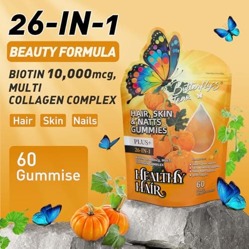 BUTTERFLY'S TEAR Hair, Skin & Nails for Women, Gummies with 10000mcg Biotin & Collagen Complex,Strong Vibrant Hair, Supports Shiny Nails, Healthy Skin, Extra Strength (Pineapple Flavor, 120 Count) - Thumbnail 2