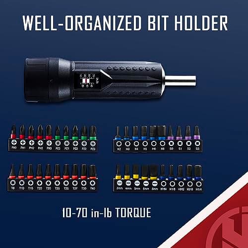 KNINE OUTDOORS Torque Screwdriver Wrench Driver Set 10-70 Inch Pounds lbs for Maintenance with T-bar Handle, 40 Hex Bits, 1/4" Socket, Shaft Extension, For Tools, Bike Repairing and Mounting, Black - Thumbnail 5