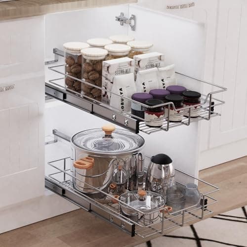 Pull Out Cabinet Organizer 15" W X 22" D, Slide Out Drawers For Kitchen Organizers and Storage, Pull Out Drawers For Cabinets Capacity Heavy Duty Caddy, Cabinet Shelves Chrome-Plated, Bathroom Pantry - Thumbnail 6