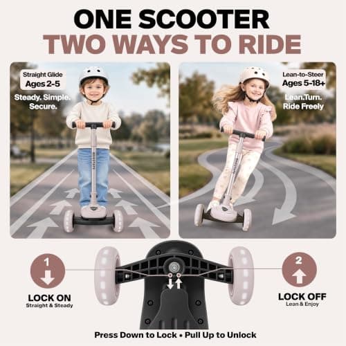 BEIESTATE 3 Wheel Scooter for Kids Ages 3-18, Up to 220 Lbs, Kids Scooter with Adjustable Lean-To-Steer Switch, Foldable, Lightweight, Wide Anti-Slip Deck, Adjustable Height Handlebar, Light-Up Wheels - Thumbnail 2