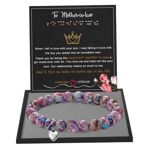 Mother In Law Mothers Day Gifts, Mothers Day Gifts for Mother in Law Christams Bead Bracelets for Women Purple Imperial Stone Beaded Bracelets Handmade Trendy Stretch Bracelet Christmas Gift for Her - Image 1