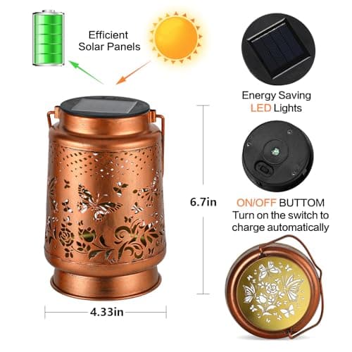 Solar Lanterns Outdoor Waterproof Butterfly Garden Decor Birthday Gifts for Women Mom Grandma, Hanging Solar Lights Metal Lantern Decoration Outside for Yard, Patio, Backyard, Porch - Thumbnail 4