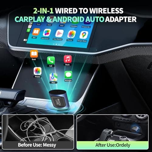 2026 Upgraded 2-in-1 Wireless CarPlay Adapter & Android Auto Wireless Adapter, Bluetooth Car Adapter for Wired to Wireless, Fast & Stable Auto-Connect, 5G WiFi & BT 5.4, Plug & Play (USB-C/A) - Thumbnail 2