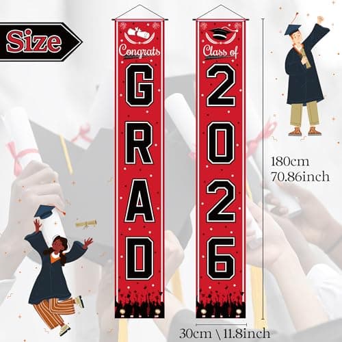 OHOME Graduation Decorations 2026 - Red Congrats Grad Porch Banner for Graduation Party Decorations - Class of 2026 - Party Favors Supplies Backdrop Yard Signs Decor - Thumbnail 2