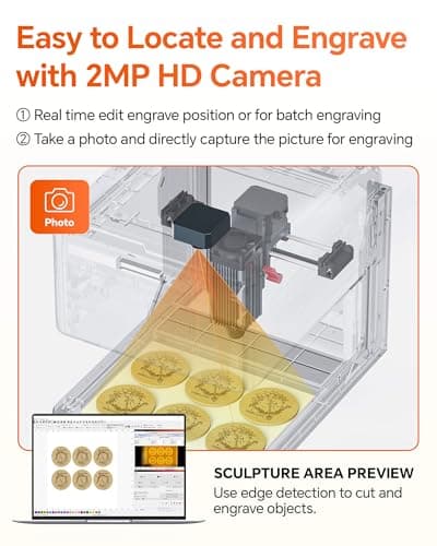 Carverall 5W Desktop Laser Engraver with Camera, WiFi & AI, A1 Pro AA Beginner Smart Laser Engraver Machine for Home DIY, Beginners, Personal Gifts Engraves Wood/Leather/Paper/Glass/Food, Class 1 - Thumbnail 2
