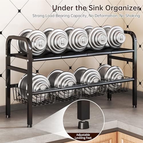MeiChaoMeiJia Under Sink Organizers and Storage, 2 Tier Expandable Length Adjustable Height Under Sink Organizer, Easy Assembly Heavy Duty Carbon Steel Space Saving Under Cabinet Shelf Storage Rack - Thumbnail 4