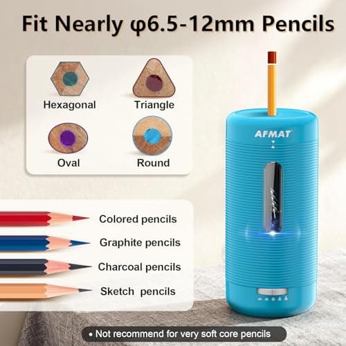 AFMAT Electric Pencil Sharpener, Fully Automatic Pencil Sharpener, Auto in & Out, Rechargeable Hands-Free Sharpeners for Jumbo & Colored Pencils (6.5-12mm), Portable for Home/Classroom/Office PSC2 - Thumbnail 6