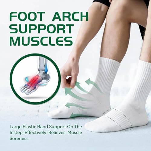 Ycets Men's Crew Socks, White Mens Crew Socks,Cushioned Cotton Athletic Arch Support Moisture Wicking,1-Pairs Premium Trial Pack - Thumbnail 5