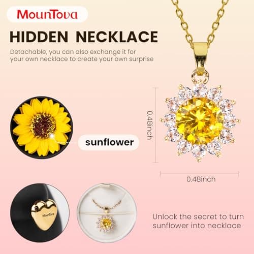 mountova Gifts for Women Birthday Mothers Day, Lucky Sunflower Bear with Necklace & Gift Box for Mom Daughter Sister, Anniversary Wedding Gift for Wife Girlfriend, Surprise Jewelry Box, Black - Thumbnail 4