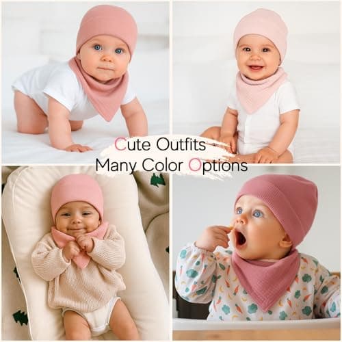 Sofier Baby Hats and Bibs Baby Beanies for Unisex Newborn Infant 0-6 Months Boys Girls Gift Set(US, Age, 0 Months, 6 Months, Pink) - Thumbnail 6