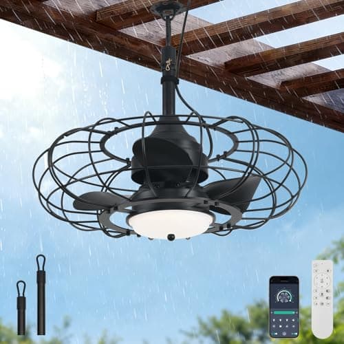 AHAWILL Outdoor Ceiling Fan with Light,20in Gazebo Fan with Remote and APP, 6 Speed,Dimmable 3 Color,IP65 Waterproof Cage Fan for Patio,Porch, Pergola,Canopy,Black - Image 1