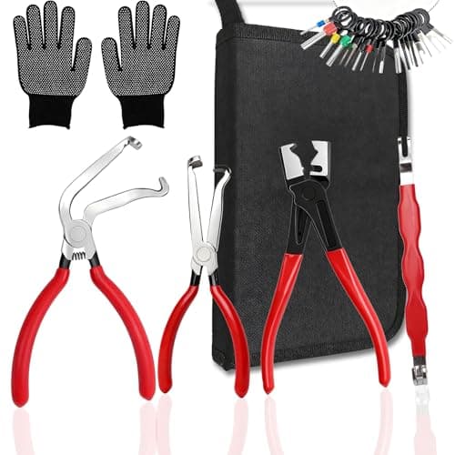 5 Piece Electrical Disconnect Pliers Set (Including Gloves), Upgrade Electrical Connector Pliers, Automotive Connector Separator, Electrical Connector Removal Tool for Safe Harness Separation - Image 1