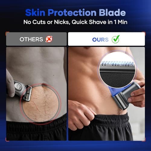 Men's Back Hair Trimmer for Men - 2-in-1 Foil & T-Blade, Dual Power Body Hair Trimmer LED Display IPX6 Waterproof Type-C Extendable Groomer for Back Chest Shoulders Body Hair Electric Back Shaver - Thumbnail 4