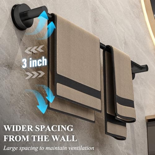 Large Towel Bar for Bathroom Wall,Adjustable 17~29 Inch Towel Racks for Bathroom Wall Mounted,Towel Holder for Glass Shower Door,Bathroom Accessories,Apparment Essentials,Home Decor-Black - Thumbnail 3