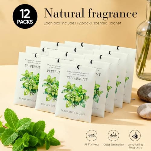 HOMELLAX Mint Scented Sachet Bags - 12 Pack Drawer & Closet Freshener, Long Lasting Odor Eliminator for Wardrobes, Cars & Storage, Home Fragrance Air Freshener Sachets - Thumbnail 4