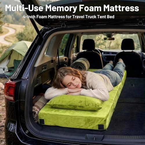 Easthome Memory Foam Camping Mattress Pad with Pillow - Waterproof 4 Inch Thick Sleeping Pad for Camping Floor, Roll Up Single Mattress Bed for Adults Guest Car Truck Tent, Travel Bag, Avocado Green - Thumbnail 6