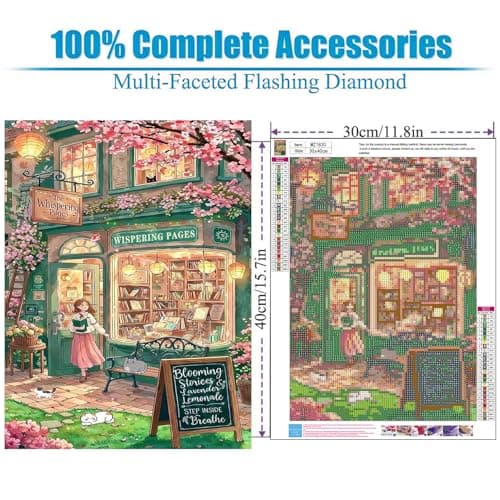 Lophomie Diamond Art Kits for Adults, 5D DIY Book Diamond Painting for Adults Beginners, Diamond Dots Kits Gem Arts Crafts for Home Wall Decor 12x16 Inch(Bookshop) - Thumbnail 4