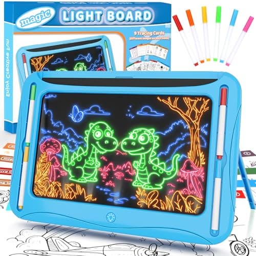 LED Drawing Board, Magic Kids Toys for Boys 4-6, Christmas Birthday Gifts, Light Up Tracing Pad, 9 Double-Sided Cards, 6 Markers, Glow in The Dark Doodle Writing Tablet, Learning Toy Arts Crafts Kits - Image 1