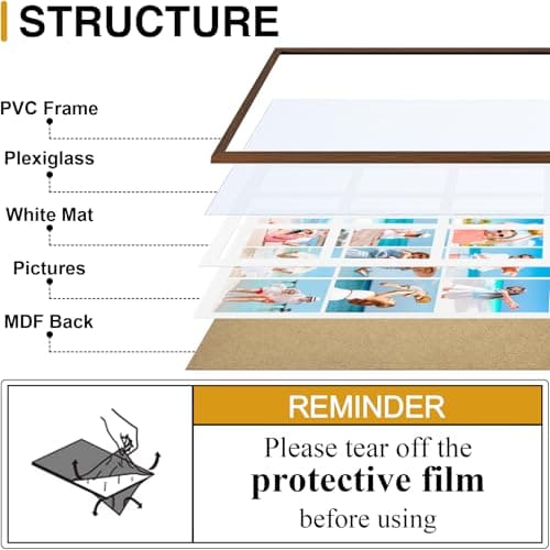 decorUhome 14x20 Picture Frames Collage Wall Decor, Display 9Pcs 4x6 Photos with Mat or 1Pcs 14x20 Unmatted, 9 4x6 Collage Picture Frames for Wall Mounting, Brown - Thumbnail 2