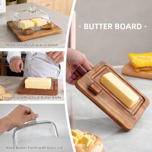 E-ROOM TREND Acacia Wood Butter Dish with Lid for Countertop - Thumbnail 5