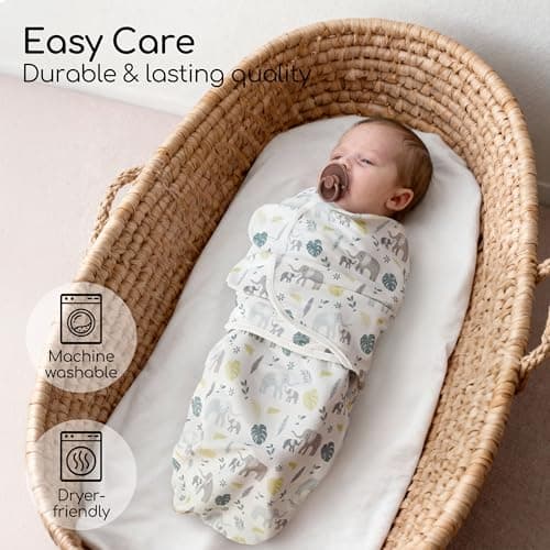 CIVARUA KIDS Baby Swaddles for Newborn Organic Cotton,Soft & Snug Newborn Velcro Swaddle 0-3 Months Sleep Sack Helps Calm Startle Reflex, 2-Pack Wrap Nursery Swaddling Blankets Sage Elephant - Thumbnail 3