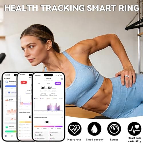 Smart Ring for Women Men,Fitness Tracker Ring,Heart Rate,Blood Oxygen,Step Tracker,Sleep Tracker,Meditation Assistance,No Subscription Fee,IP68 Waterproof Smart Ring for iphone&Android(Black 8) - Thumbnail 2