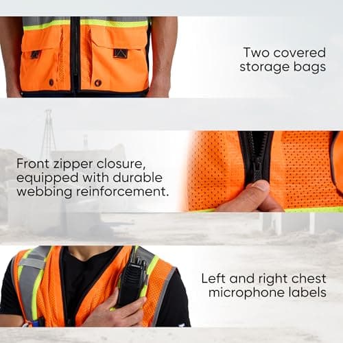 SRsafety High Visibility Vest, Security Vest with 9 Pockets,Mesh Safety Vest for Construction Workers Sanitation Workers - Thumbnail 4