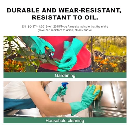 10 Pairs Heavy Duty Nitrile Chemical Resistant Gloves, 18mil,Reusable Latex Rubber Free Heavy Duty Gloves, Acid Alkali Oil Protection, Industrial Use and Household Cleaning, Non-Slip (X-Large) - Thumbnail 6