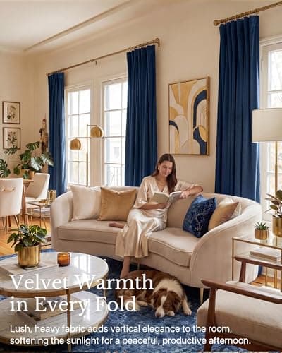 NICETOWN Navy Blue Velvet Curtains Blackout for Bedroom, Rod Pocket & Back Tab Room Darkening Soft Luxury Window Treatments Heavyweight Winter Drapes for Living Room, W52 x L84, 2 Panels - Thumbnail 4