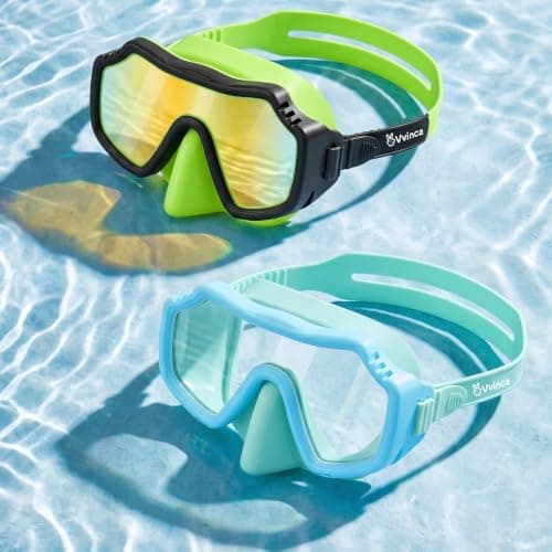 Vvinca 2 Pack Kids Swim Goggles with Nose Cover for Boys Girls 3-15, Anti Fog Diving Mask with Shatterproof Safety Lens for Toddler, Waterproof Swimming Goggles Value Set for Beach & Pool Beach - Image 1