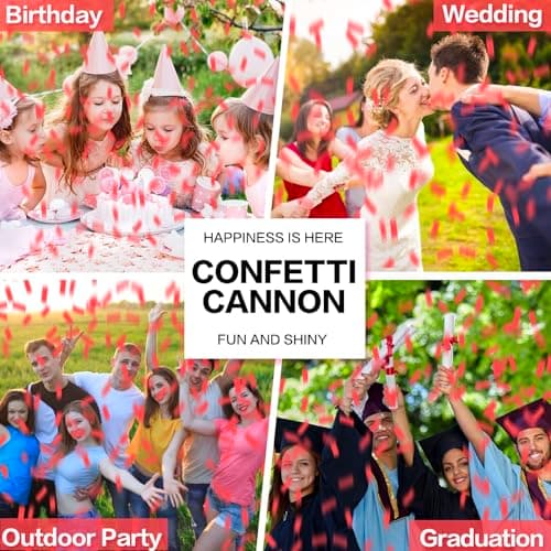 Confetti Cannon 12 Pack Red Biodegradable 12 Inch Party Popper Shooters Bulk for Baby Shower, Wedding, Birthday, Graduation, Party Celebrations - Thumbnail 6