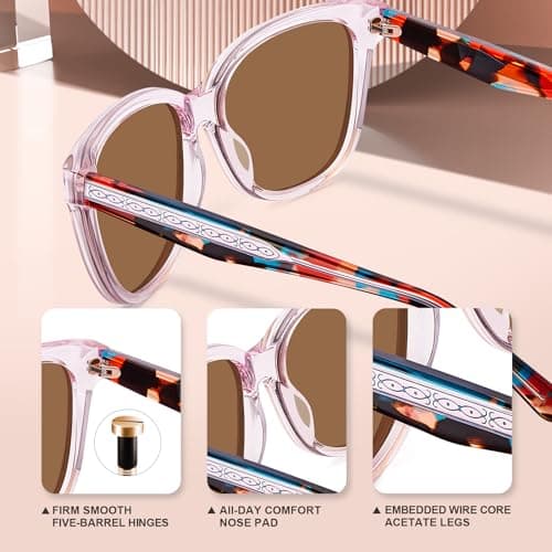 CARFIA Square Polarized Sunglasses for Women UV Protection, Italian Design Retro Embossed Pattern Wire Core Driving Shades - Thumbnail 4