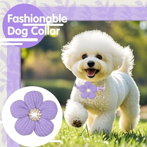 Small Dog Collar with Flower, Puppy Collar for Girl Dog Collars for Small Dogs Cute Dog Collar with Bell, Adjustable Length - Thumbnail 3