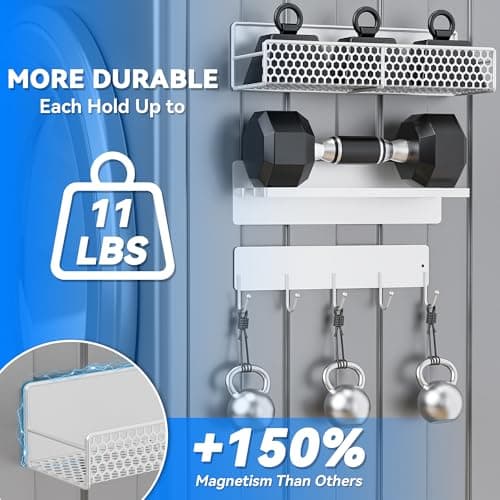 JulktLli 5 Pack Multifunctional Magnetic Shelves for Washing Machine & Refrigerator - Heavy Duty Laundry Room Organization System with Tool Hooks, Metal Storage Baskets (White) - Thumbnail 6