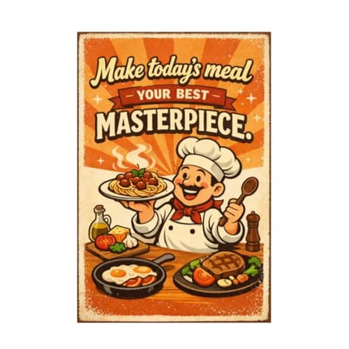 Make Todays Meal Your Best Masterpiece Tin Sign Vintage Kitchen Wall Decor Retro Chef Cooking Quote Metal Poster Farmhouse Culinary Art 8x12 Inch Food Lover Home Cafe Wall Display - Image 1