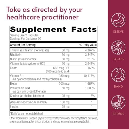 Bariatric Advantage Vitamin B50 Complex - for Bariatric Surgery Patients - High-Potency, Easy-Digest Mini Capsules - Vitamin B Complex Supplements - Brain Health Support* - 180 Count - Thumbnail 4