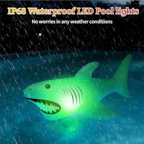 40inch Solar Pool Floats Lights, IP68 Waterproof Solar Powered Shark Floating Pool Lights,16 Colors RGB Inflatable Light Up Pool Float for Above Ground Pools, Outdoor Swimming Pool Decorations - Thumbnail 5