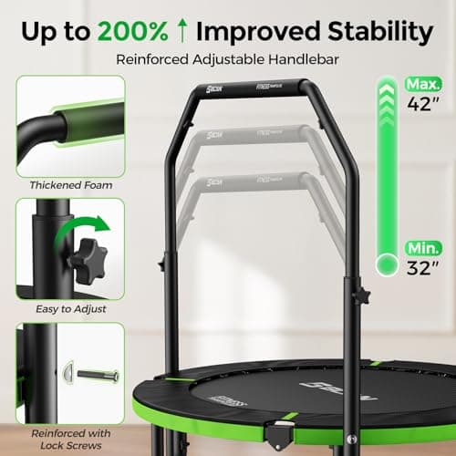 BCAN 40" Foldable Mini Trampoline, Rebounder Trampoline for Adults, Adjustable Foam Handle, Exercise Rebounder for Adults Indoor/Garden Workout, Max Load 330lbs, Green - Thumbnail 3